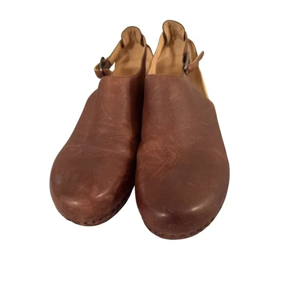 Dansko Womens Sassy Clogs Tan Size 40 Brown Leather Block Ankle Strap Casual - Picture 3 of 16